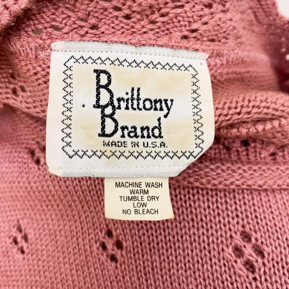 Vintage 90's Pink Pointelle Knit Cottagecore Sweater Top Medium Large - Picture 3 of 5